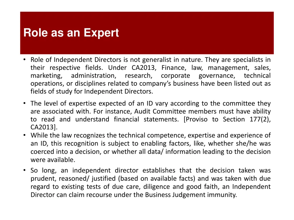 role as an expert