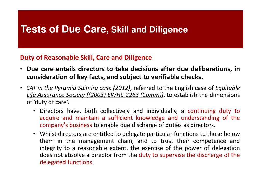 tests of due care skill and diligence