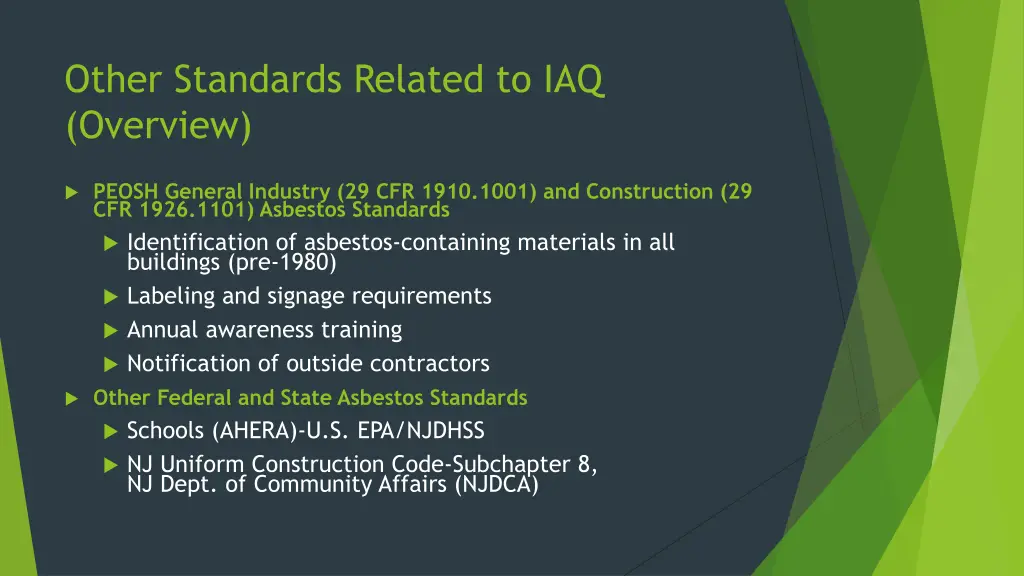 other standards related to iaq overview