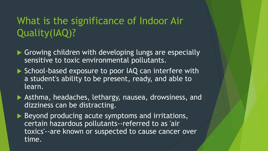 what is the significance of indoor air quality iaq 1