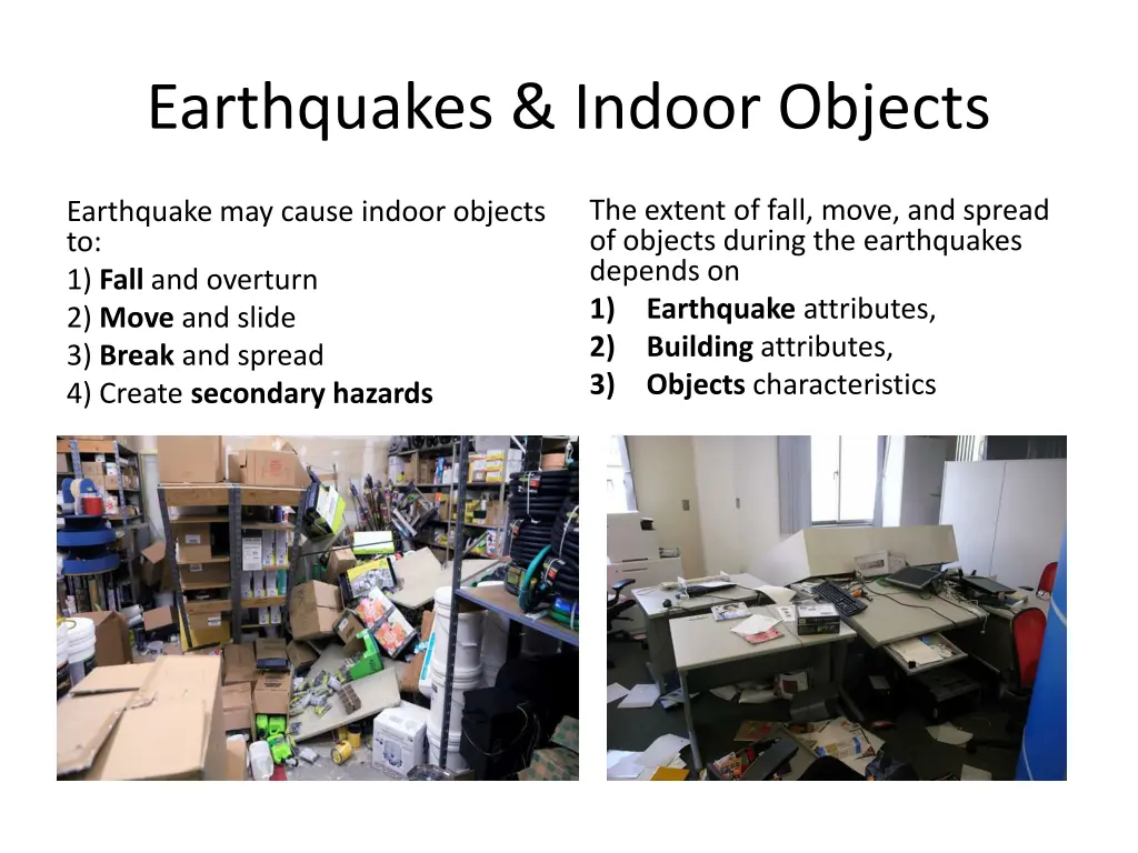 earthquakes indoor objects