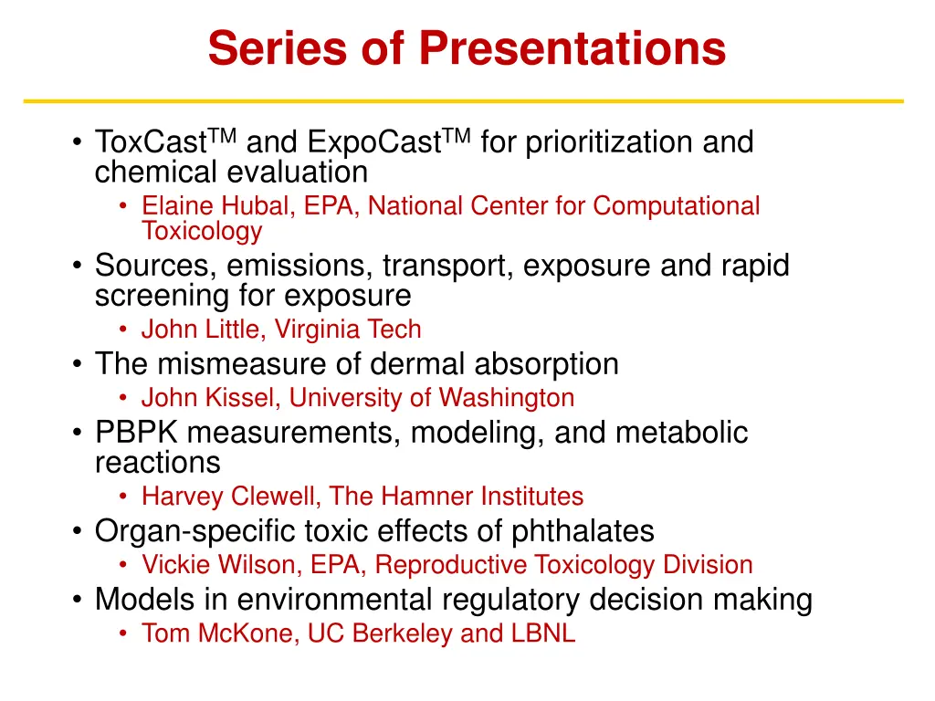 series of presentations