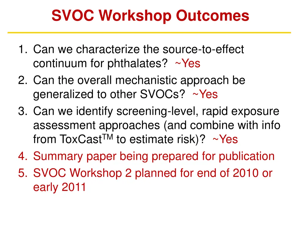 svoc workshop outcomes