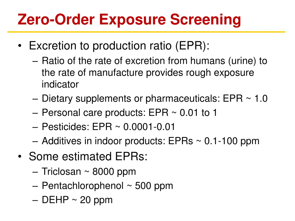 zero order exposure screening