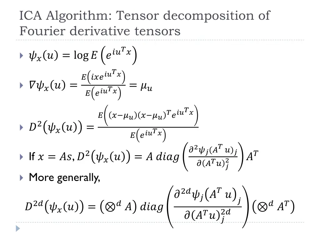 ica algorithm tensor decomposition of fourier