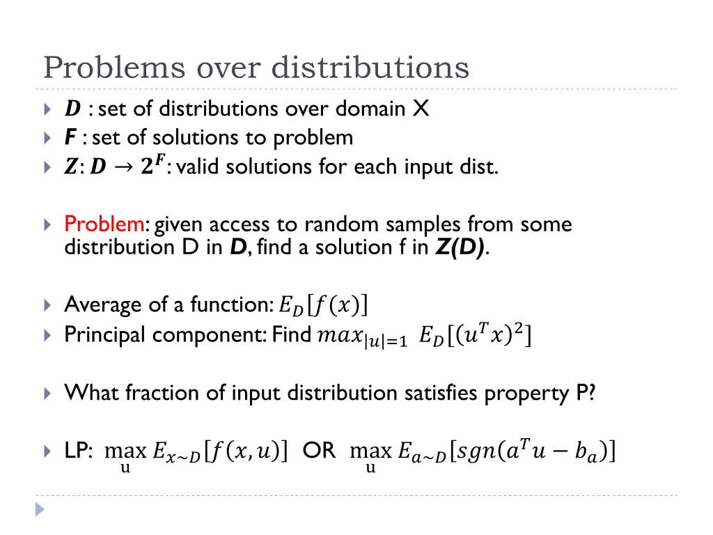 problems over distributions set of distributions