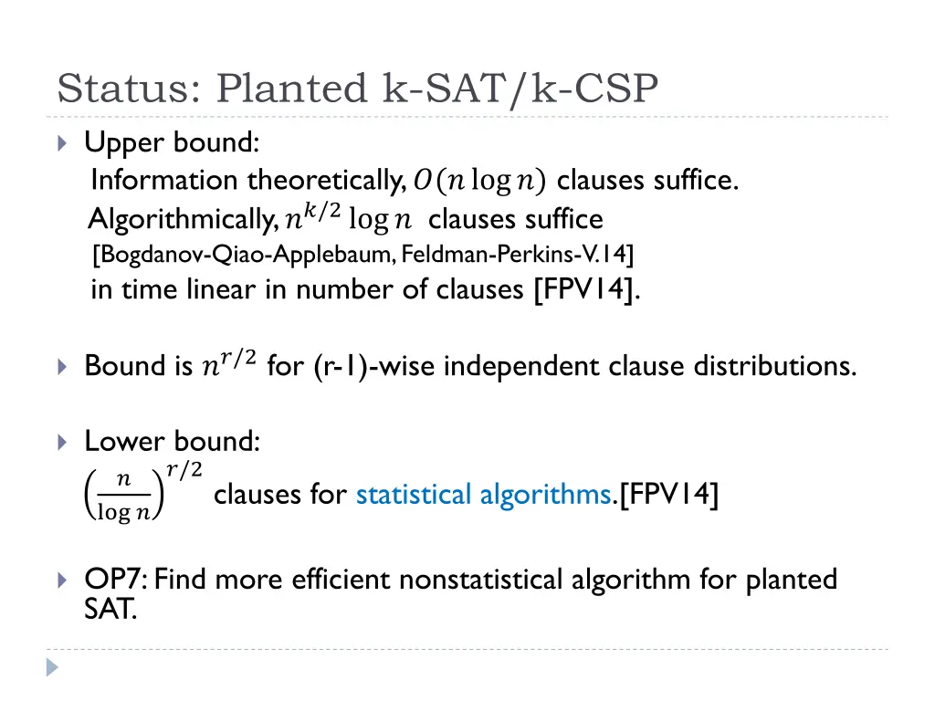 status planted k sat k csp upper bound