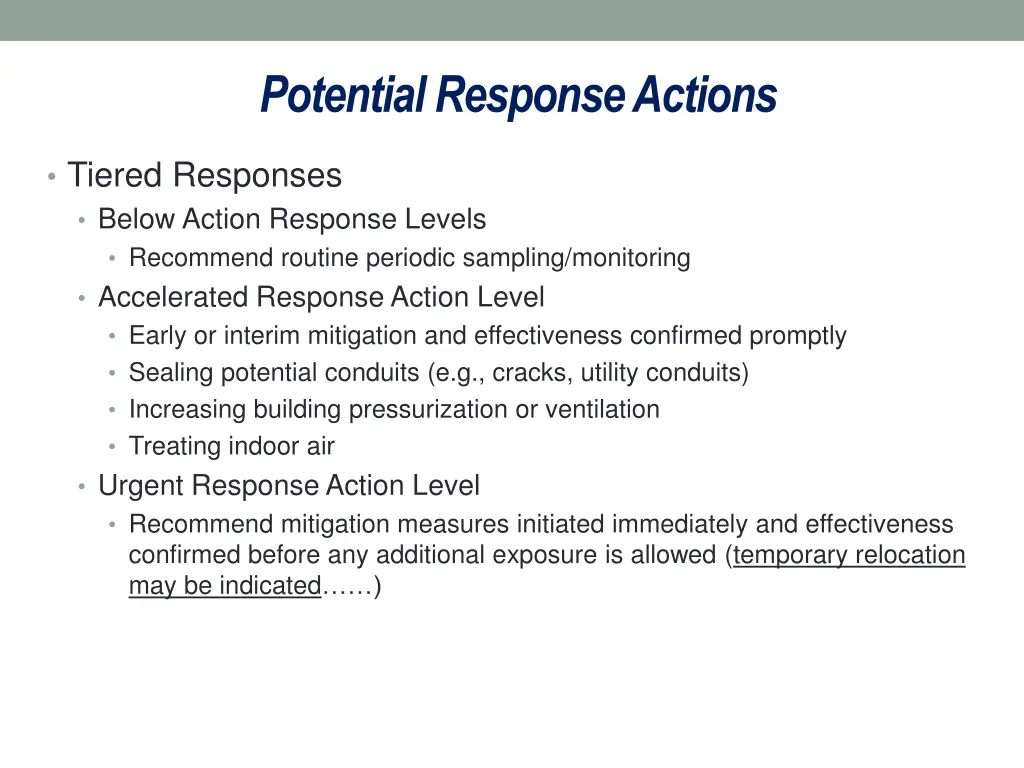 potential response actions