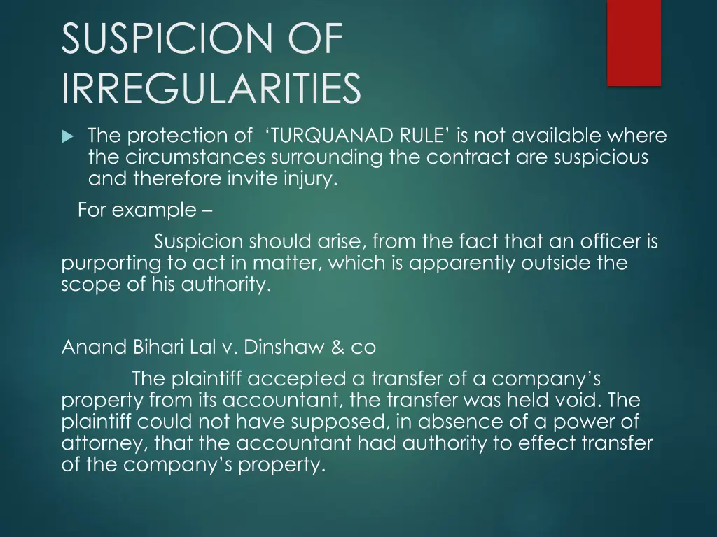 suspicion of irregularities