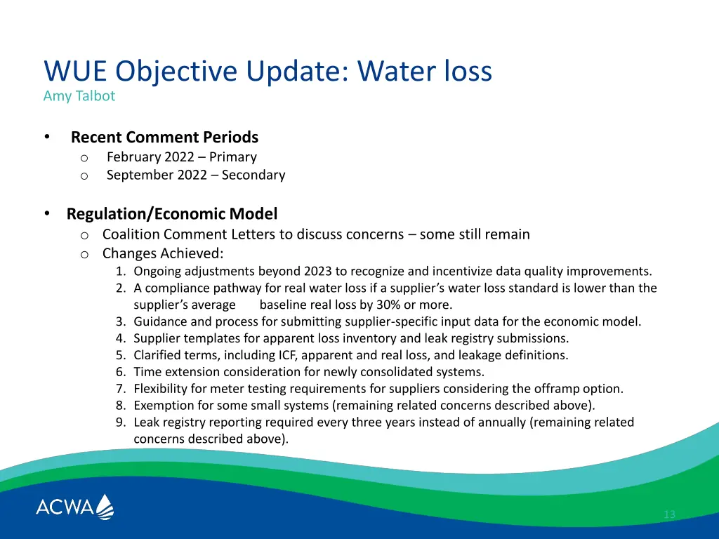 amy talbot wue objective update water loss