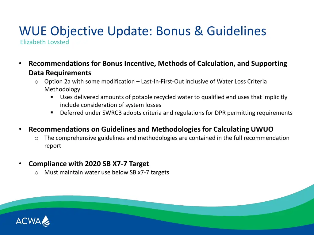 wue objective update bonus guidelines