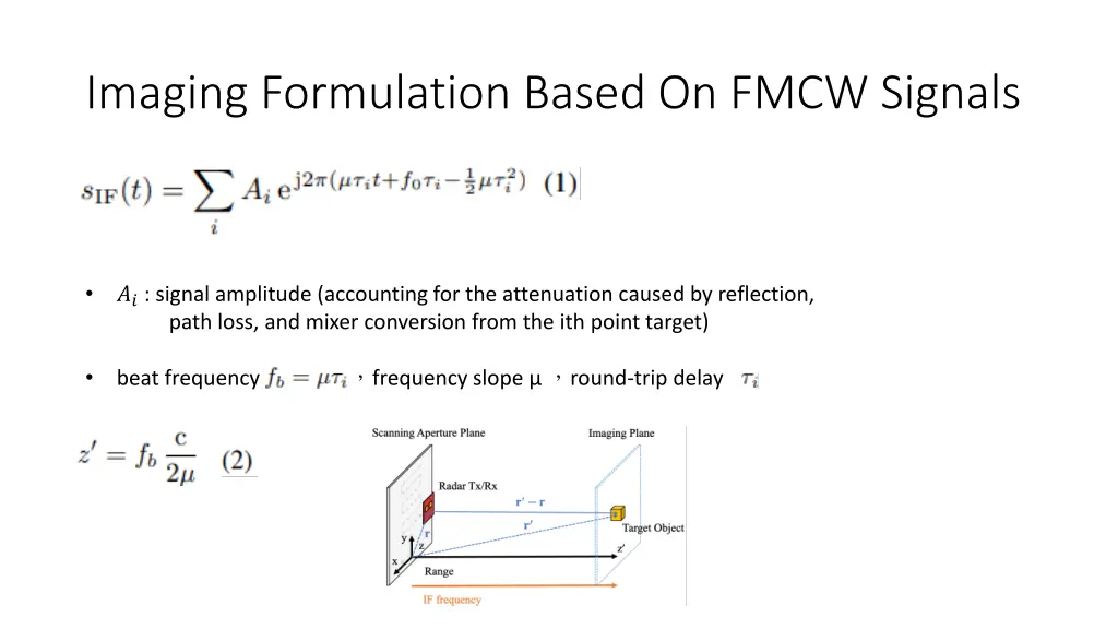 imaging formulation based on fmcw signals