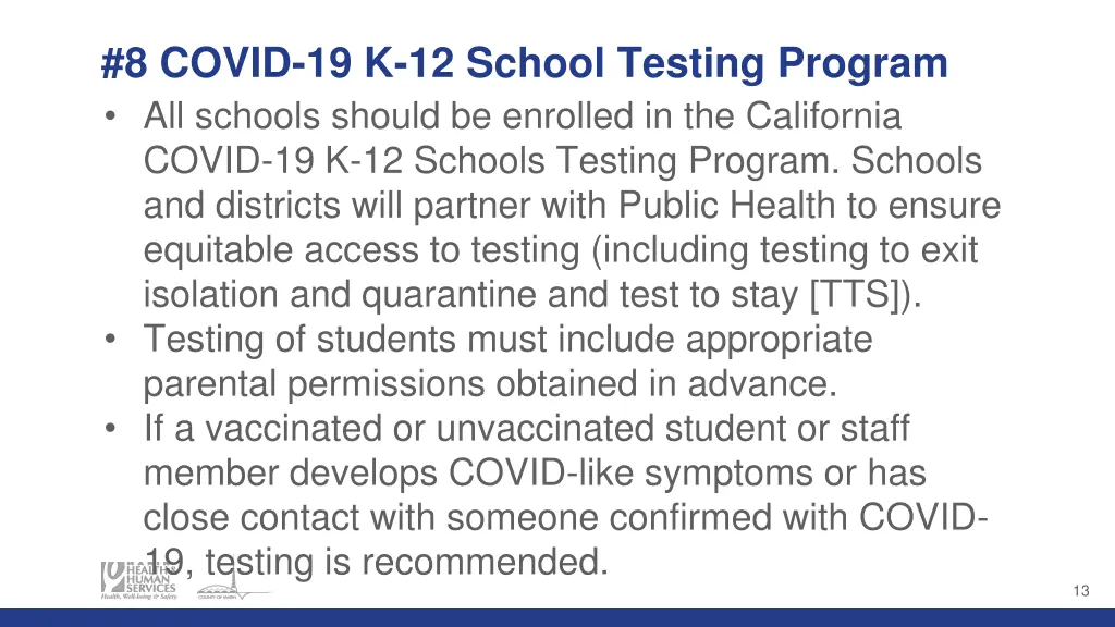 8 covid 19 k 12 school testing program