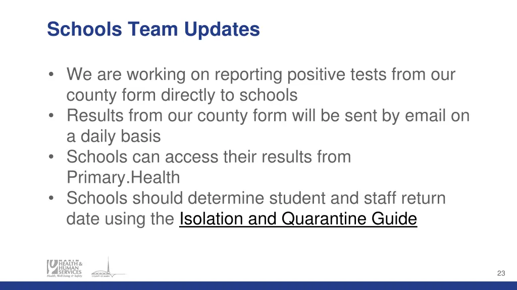 schools team updates