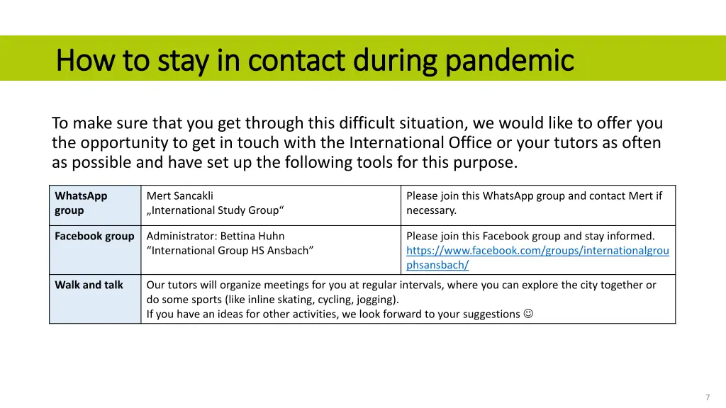 how to stay in contact during pandemic