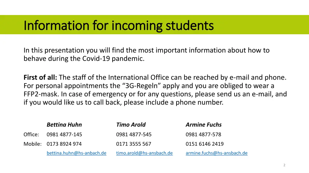 information for incoming students information