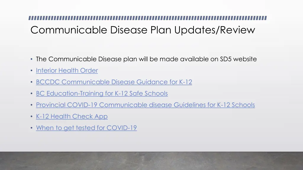 communicable disease plan updates review