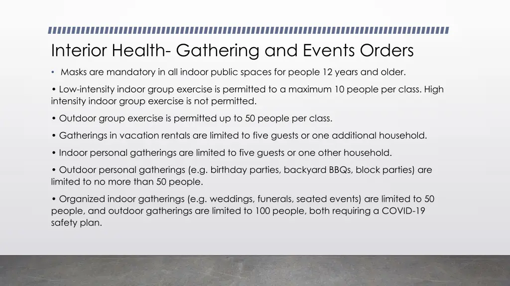 interior health gathering and events orders