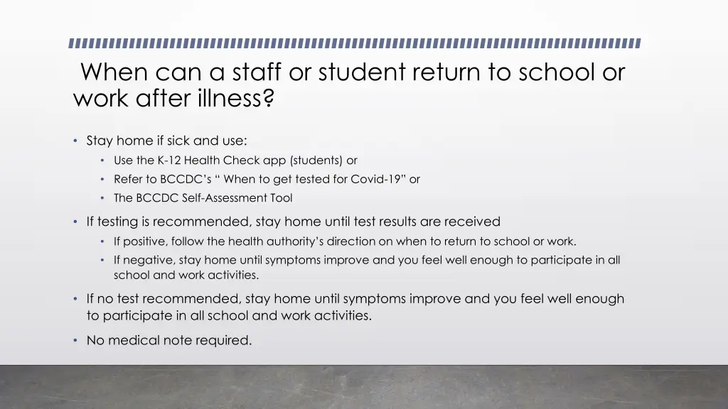 when can a staff or student return to school