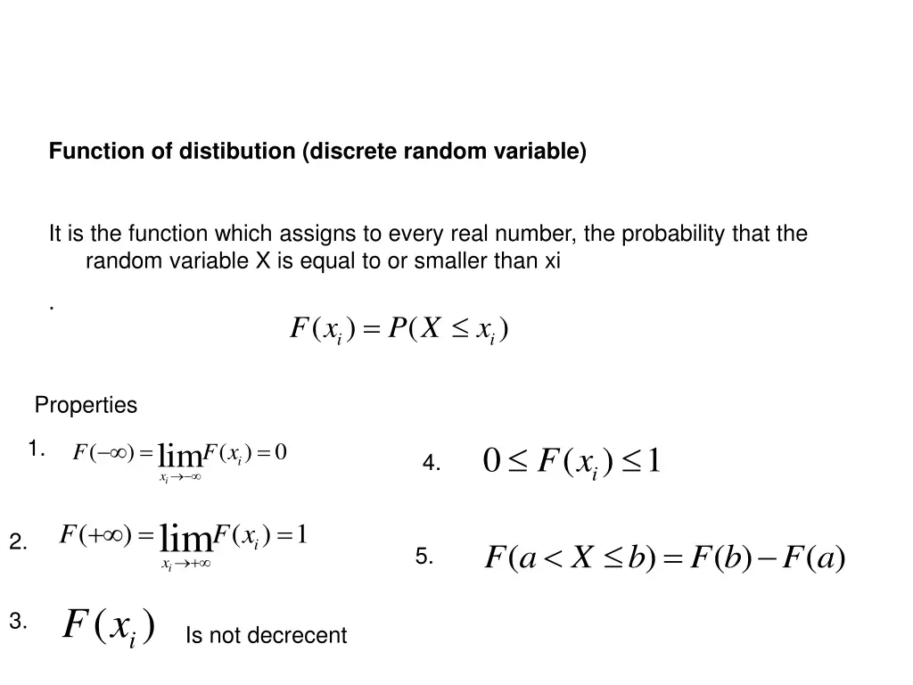 function of distibution discrete random variable