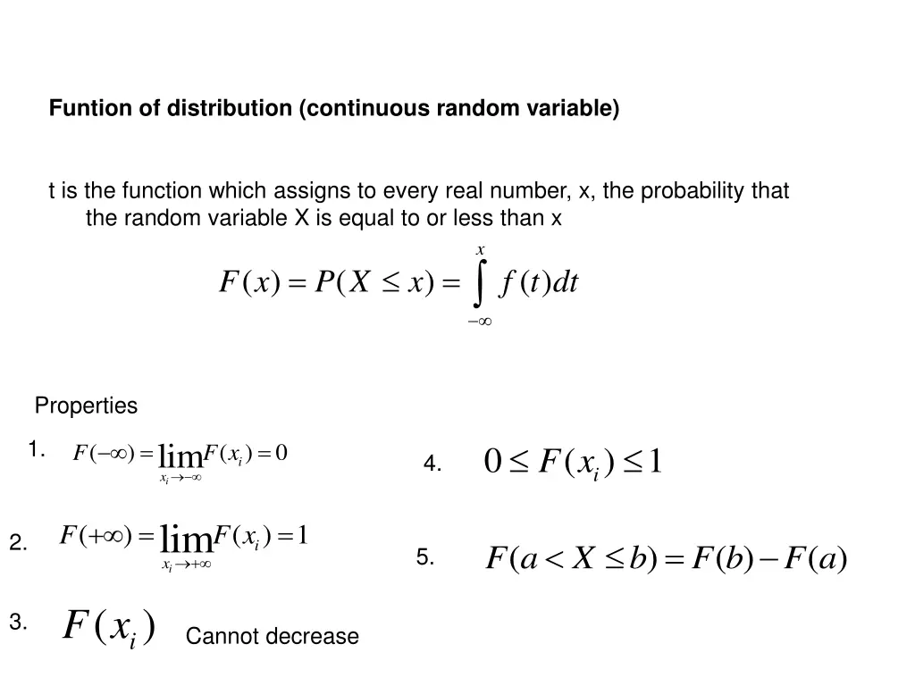 funtion of distribution continuous random variable