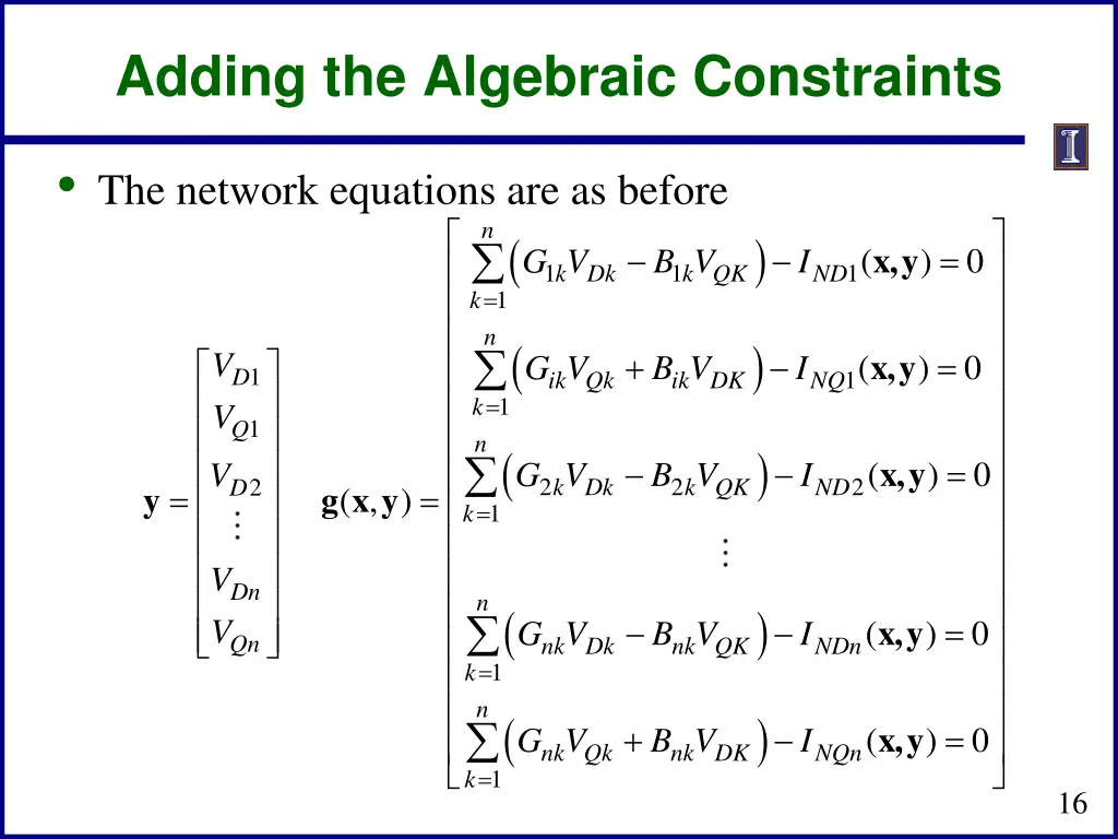 adding the algebraic constraints 1