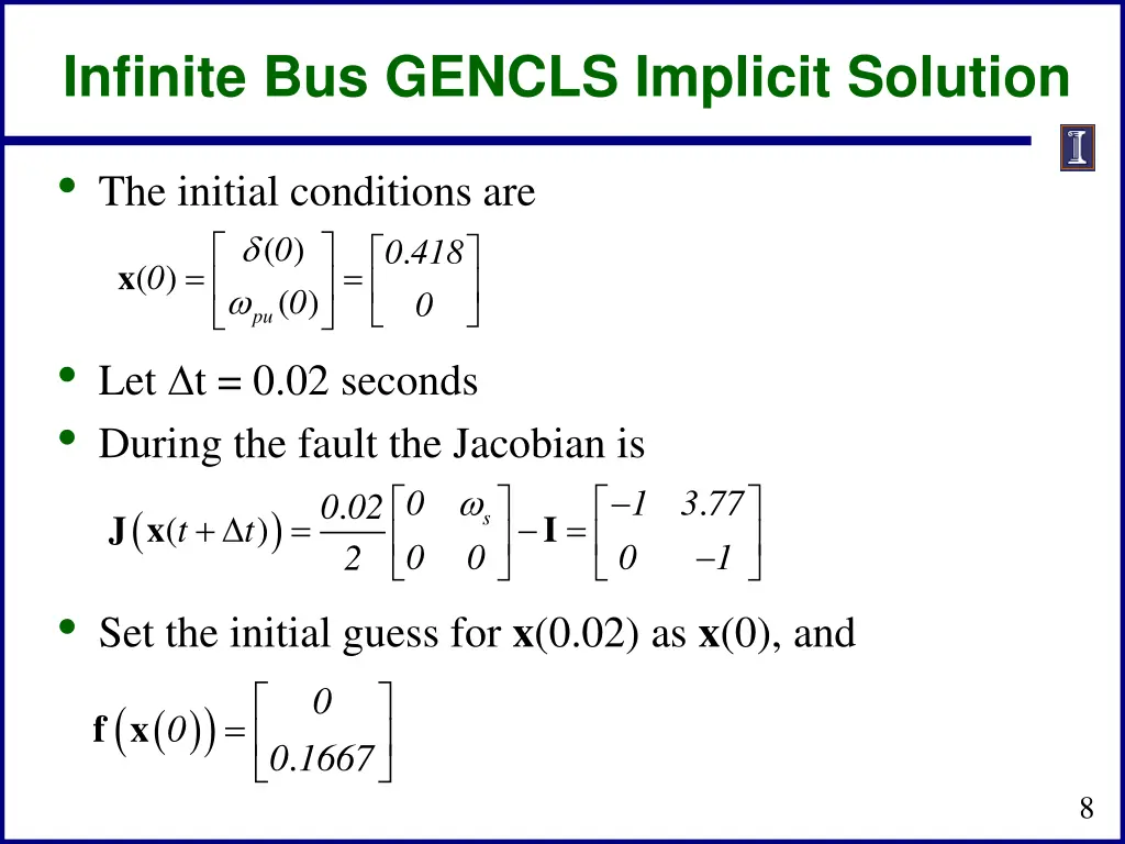 infinite bus gencls implicit solution 1