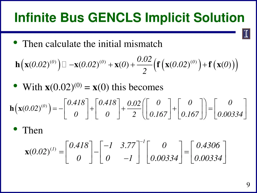 infinite bus gencls implicit solution 2