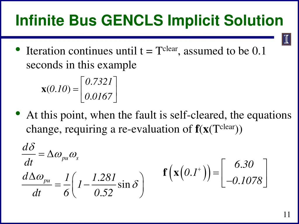 infinite bus gencls implicit solution 4