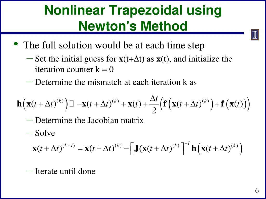 nonlinear trapezoidal using newton s method