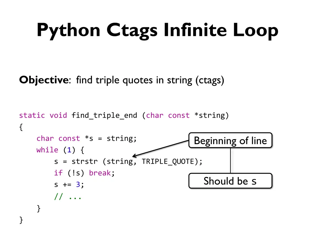 python ctags infinite loop