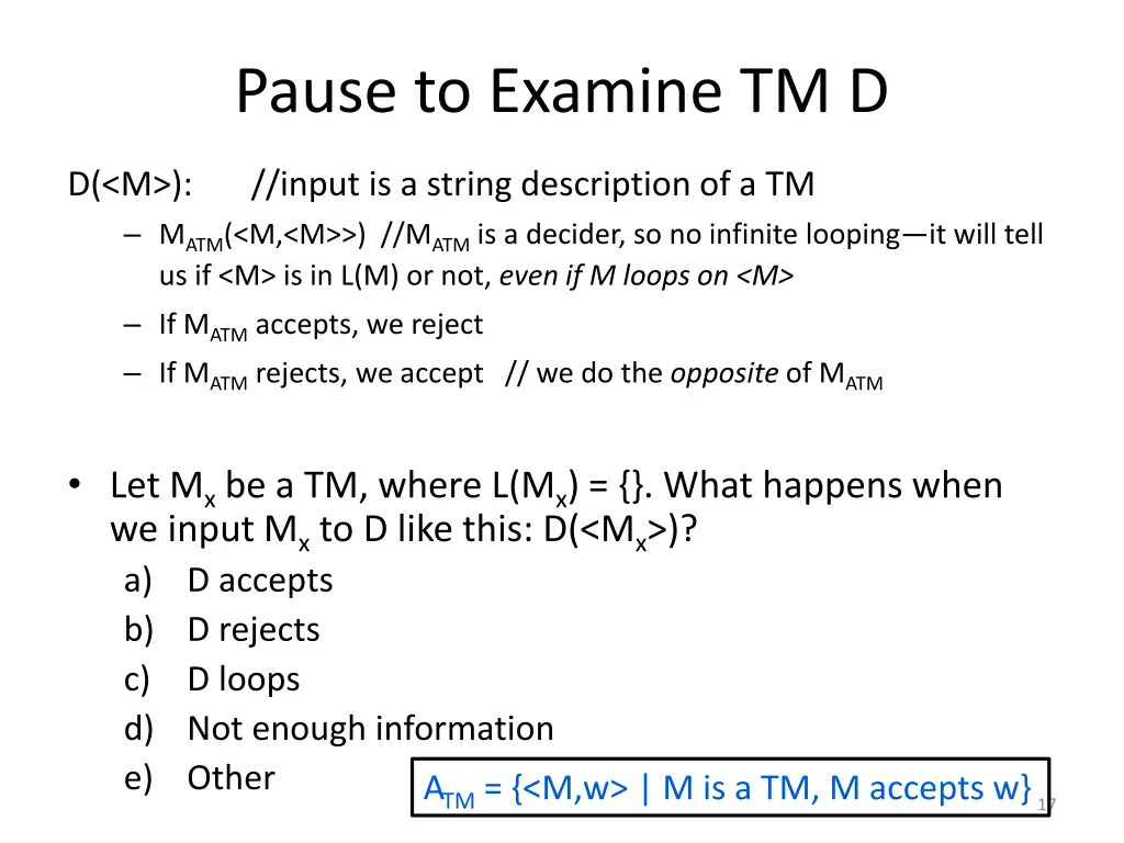 pause to examine tm d