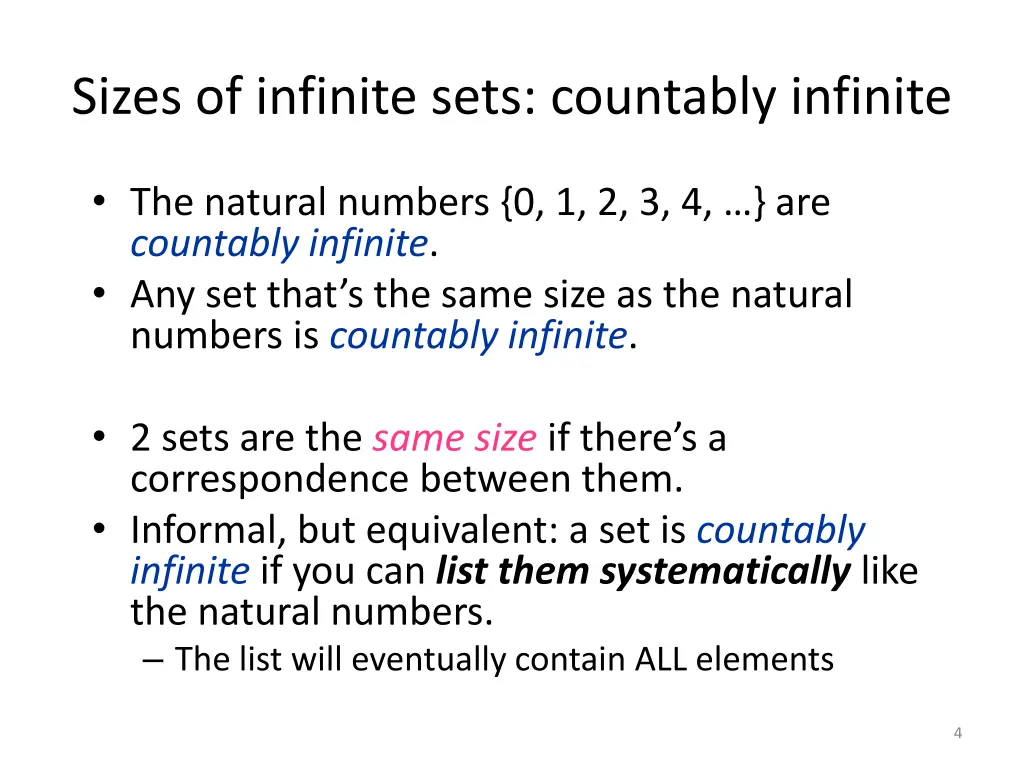 sizes of infinite sets countably infinite