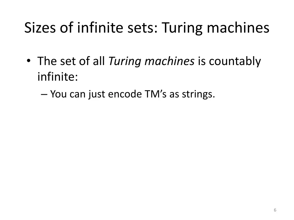 sizes of infinite sets turing machines