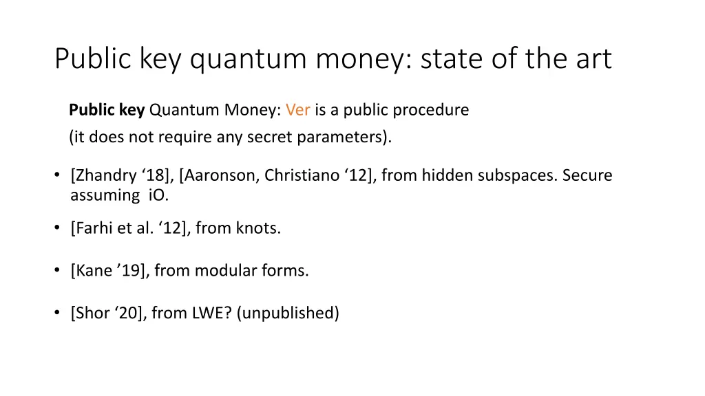 public key quantum money state of the art