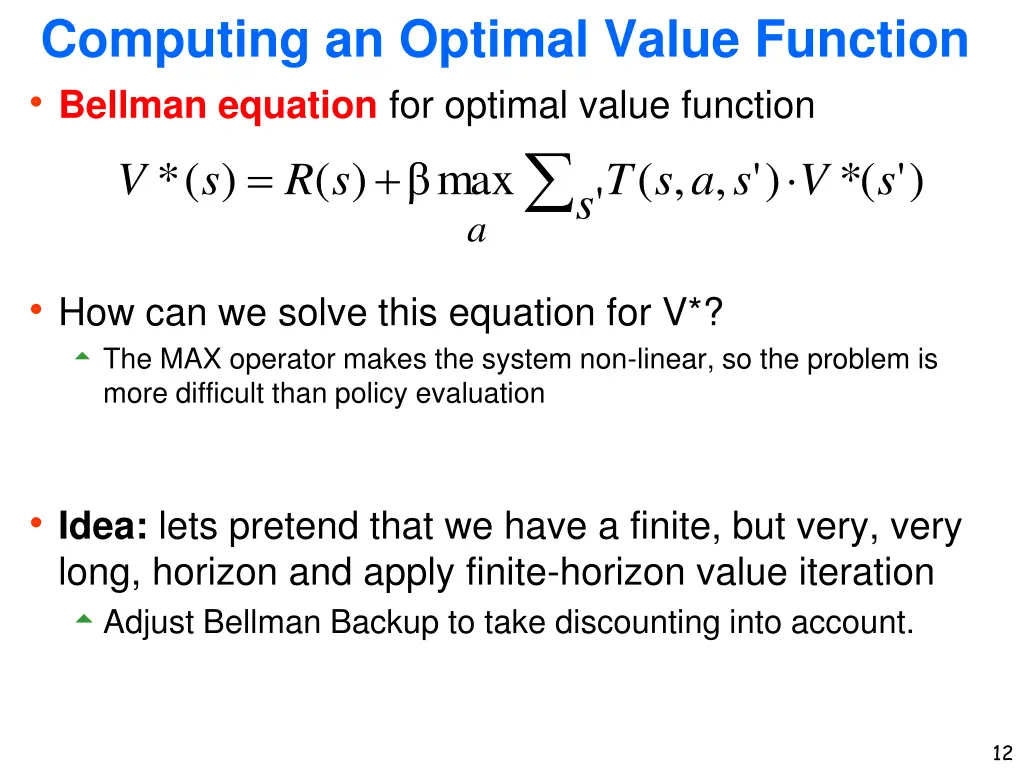 computing an optimal value function bellman