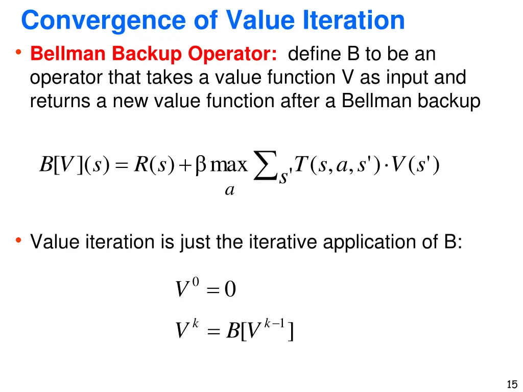 convergence of value iteration bellman backup