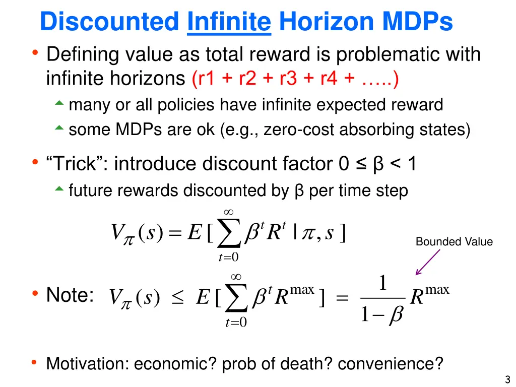 discounted infinite horizon mdps defining value