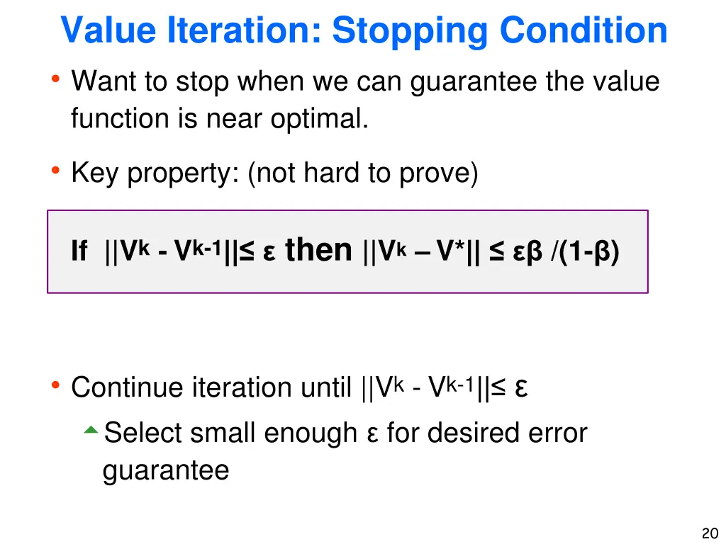 value iteration stopping condition