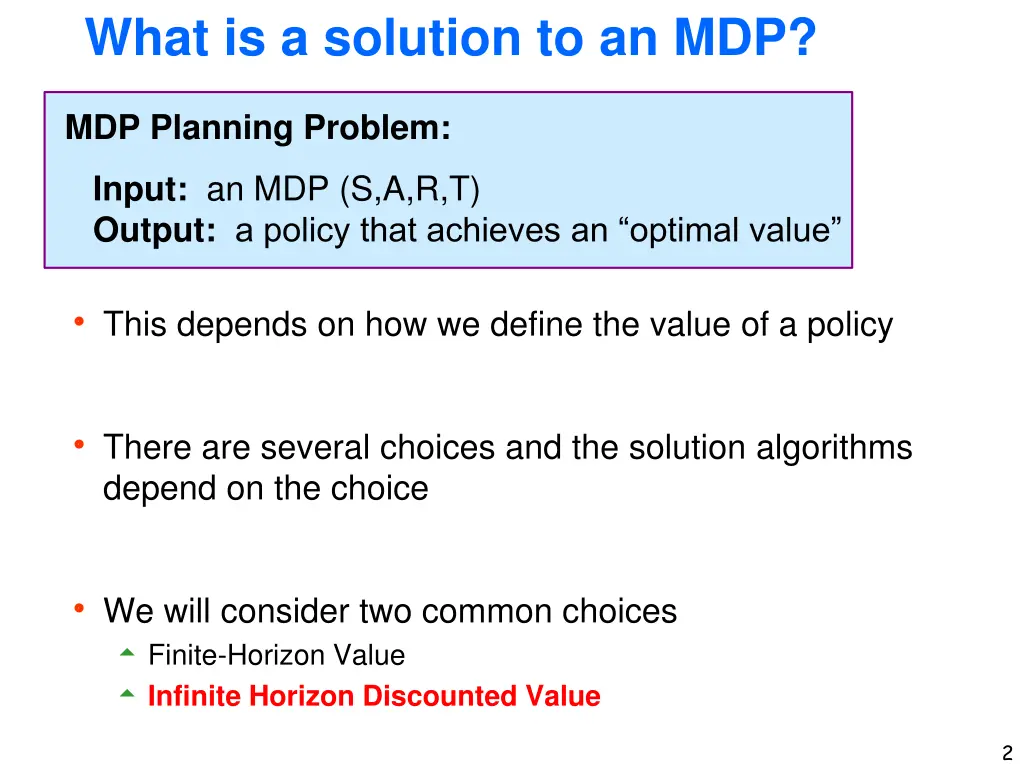 what is a solution to an mdp