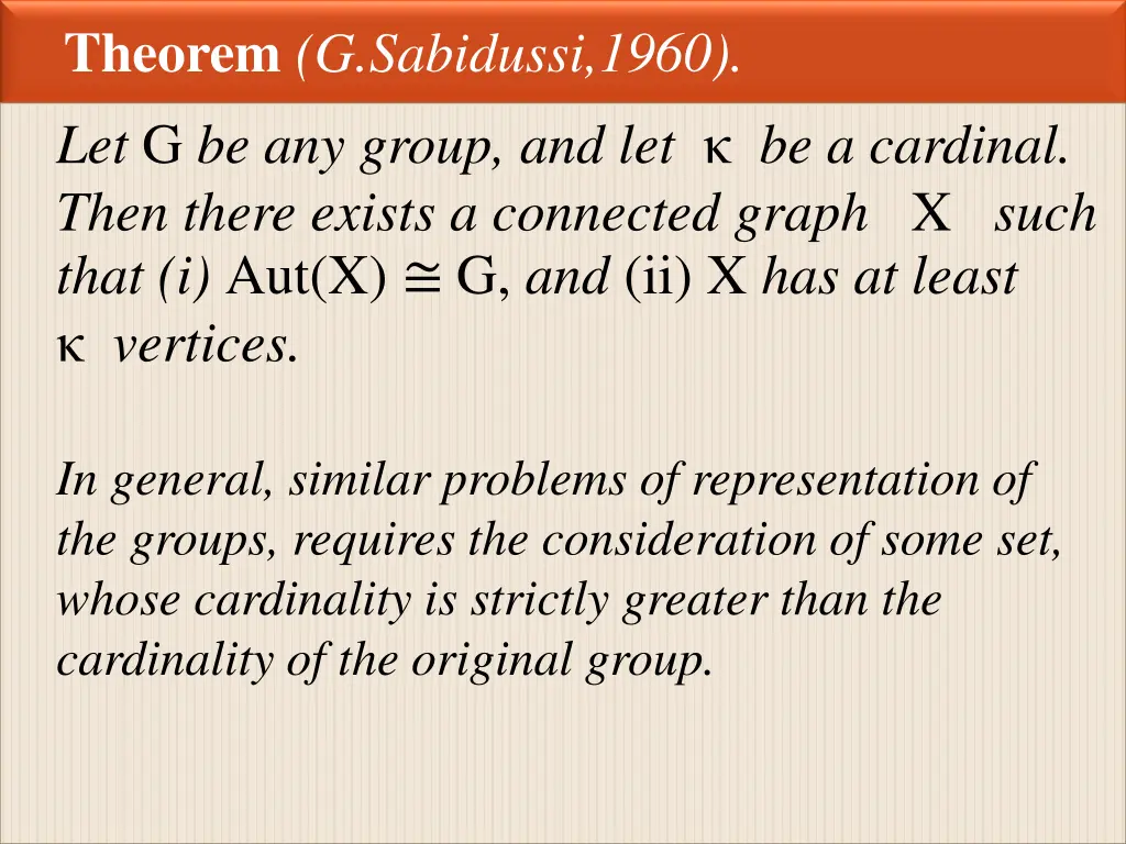 theorem g sabidussi 1960 let g be any group