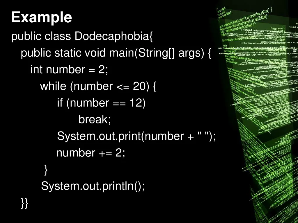 example public class dodecaphobia public static