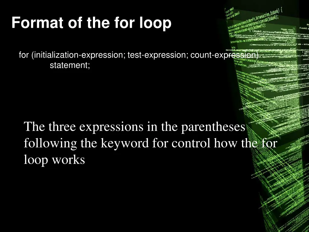 format of the for loop