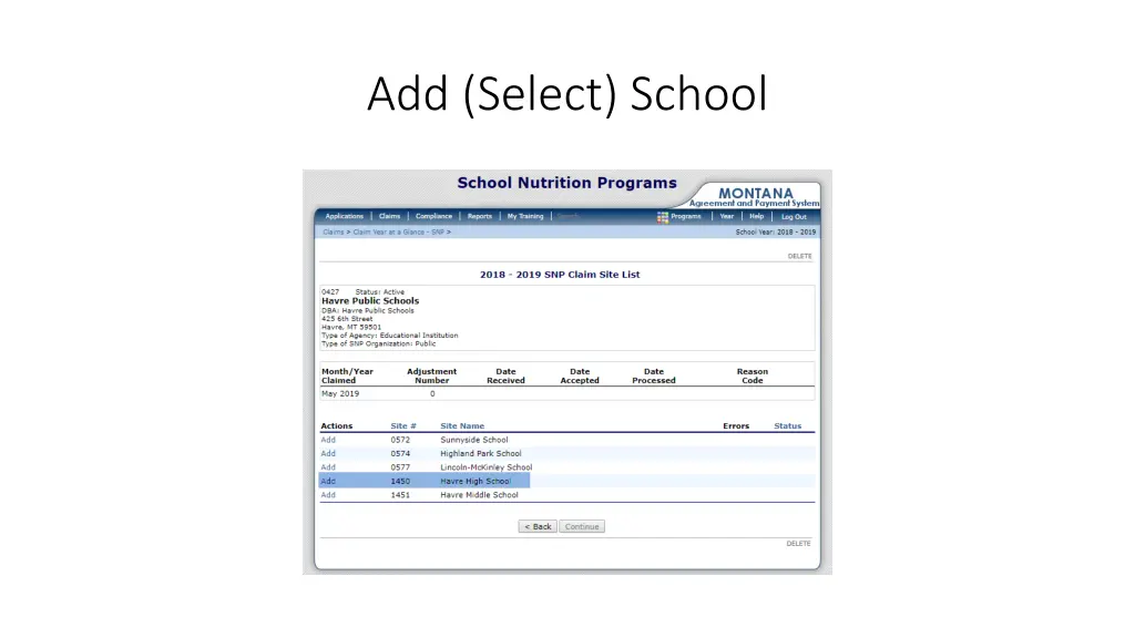 add select school