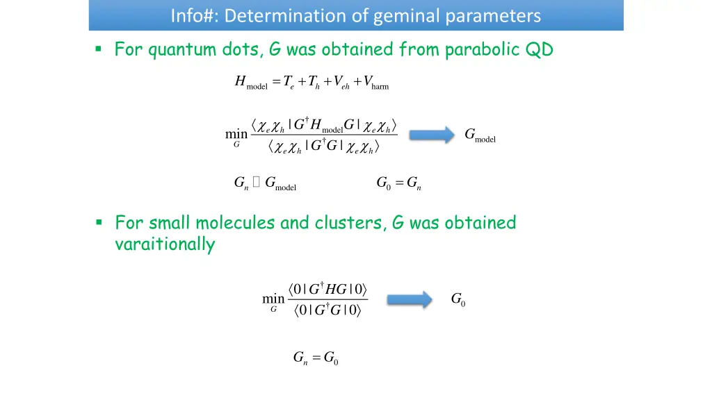 info determination of geminal parameters