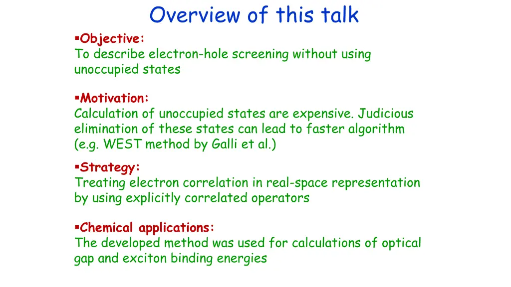 overview of this talk