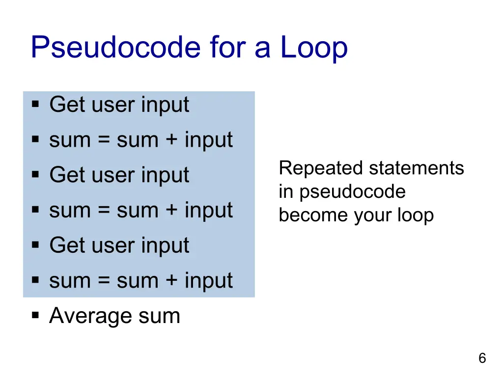 pseudocode for a loop