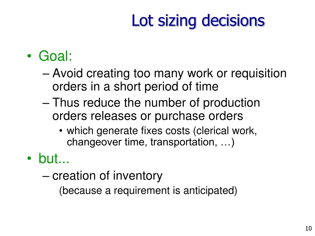 lot sizing decisions 1