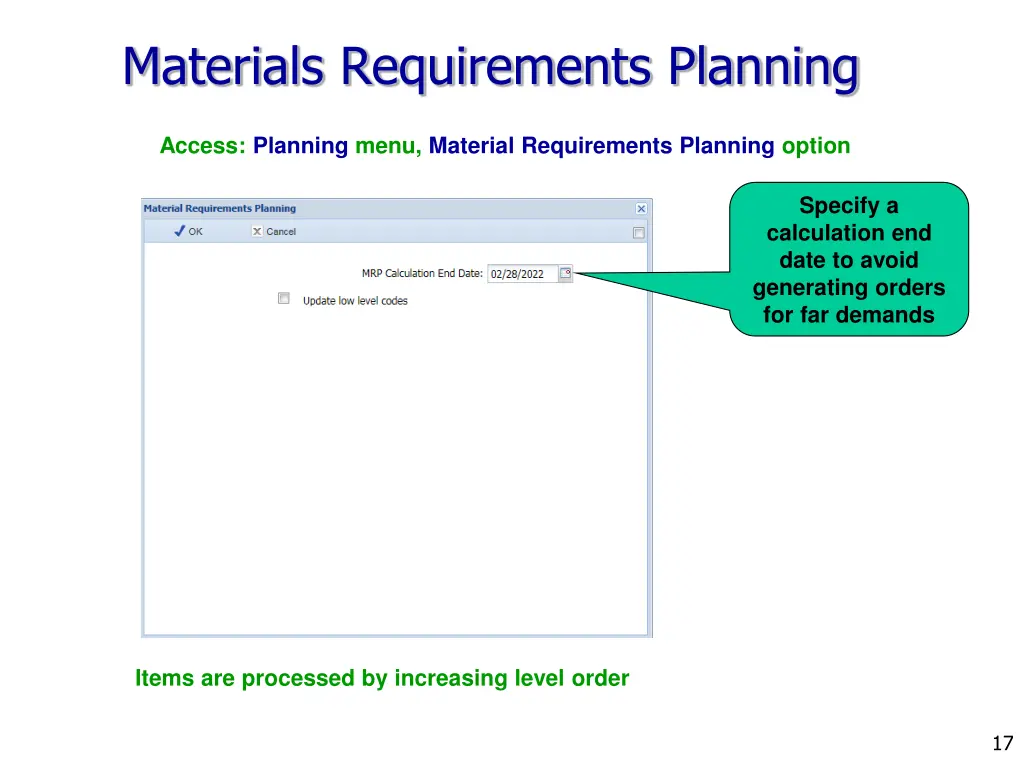 materials requirements planning