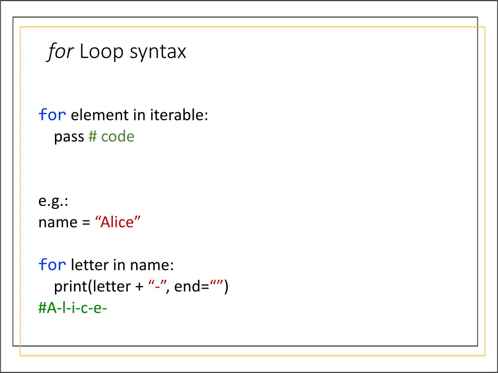 for loop syntax